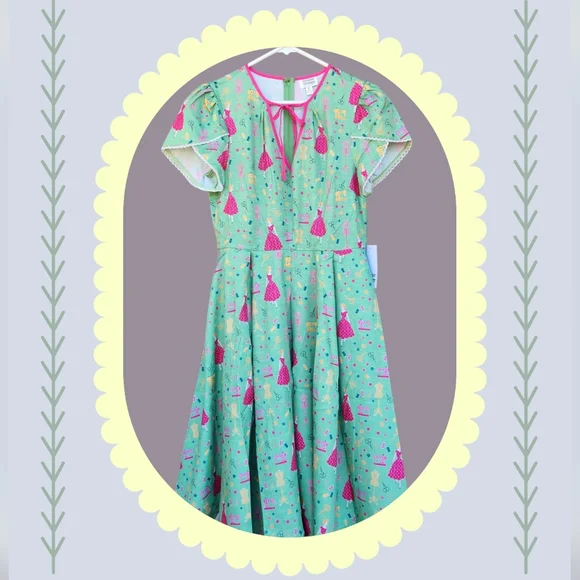 Unique Vintage 1940s Retro Sewing Print Dahlia Swing Dress - Picture 8 of 8